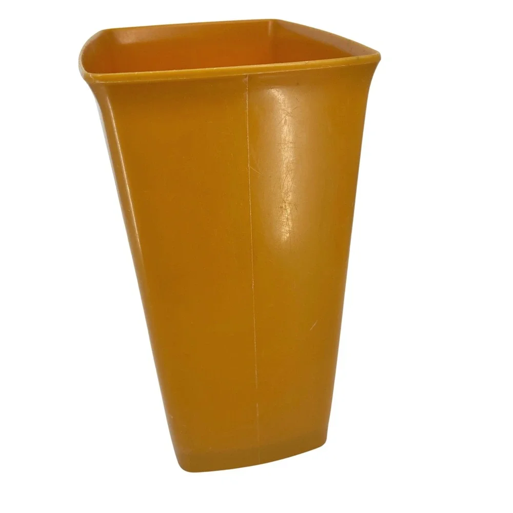 Vintage Mustard Yellow Floral Plastic Wastebasket Retro 70s Trash Can 12.5 in
